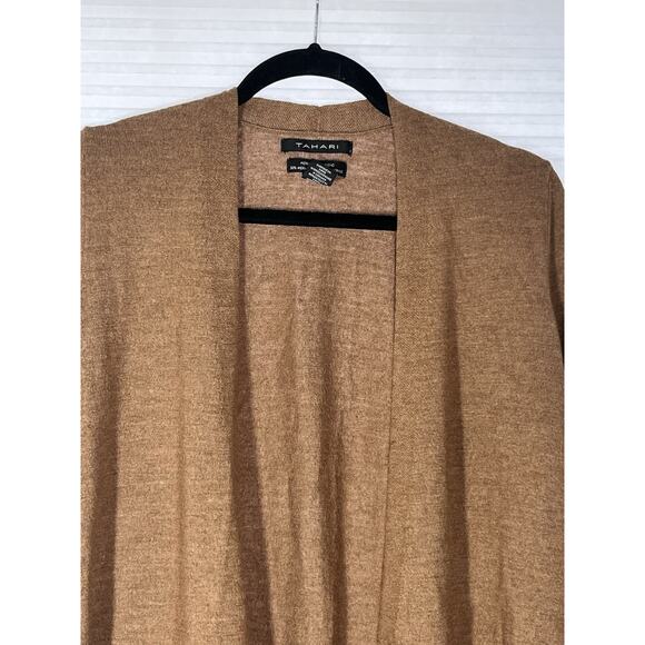 Tahari Merino Wool Blend Cardigan Womens Medium Mocha Brown Open Knit Sweater - Picture 3 of 9